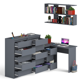 Стол угловой компьютерный Мори МС-16 левый с комодом на 10-ть ящиков и полкой на 1200