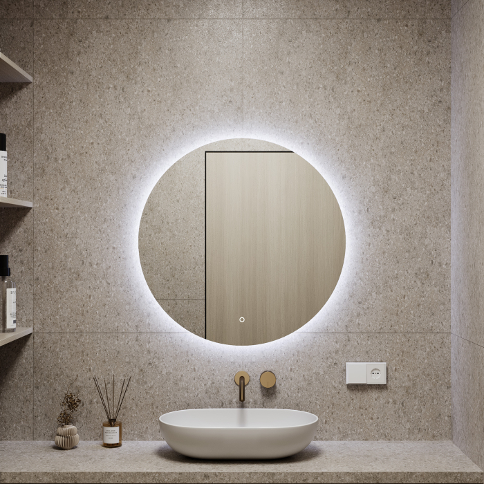 Зеркала в спальню, Зеркало с холодной подсветкой GENGLASS RAUNTEL NF LED M, с сенсорным выключателем 79х79 см