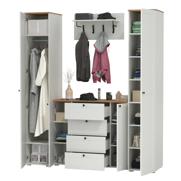 Прихожие, Большой комод две дверки четыре ящика с вешалкой с полкой и два шкаф-пенала Остин