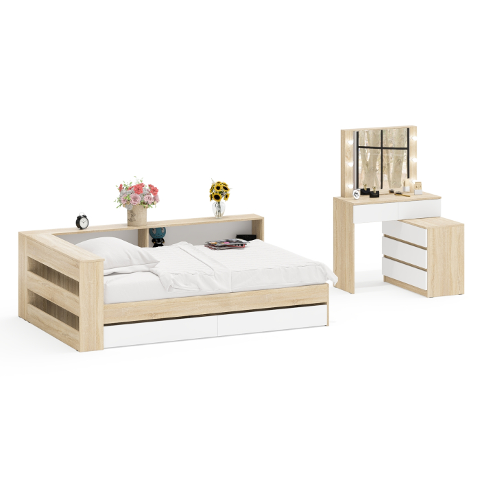 Спальные гарнитуры, Туалетный столик для спальни с подсветкой 110 и Ксения кровать 1200 с ящиками и прикроватный блок