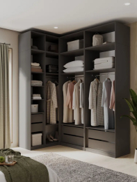 Угловой шкаф для одежды распашной с ящиками и антресолью София 2600х2100х1300 мм