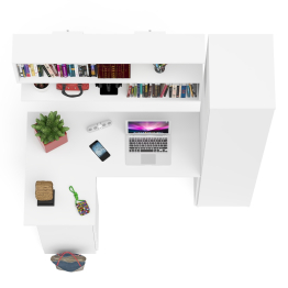 Угловой компьютерный стол с ящиками Мори МС-16 левый с книжной полкой и пеналом с полками