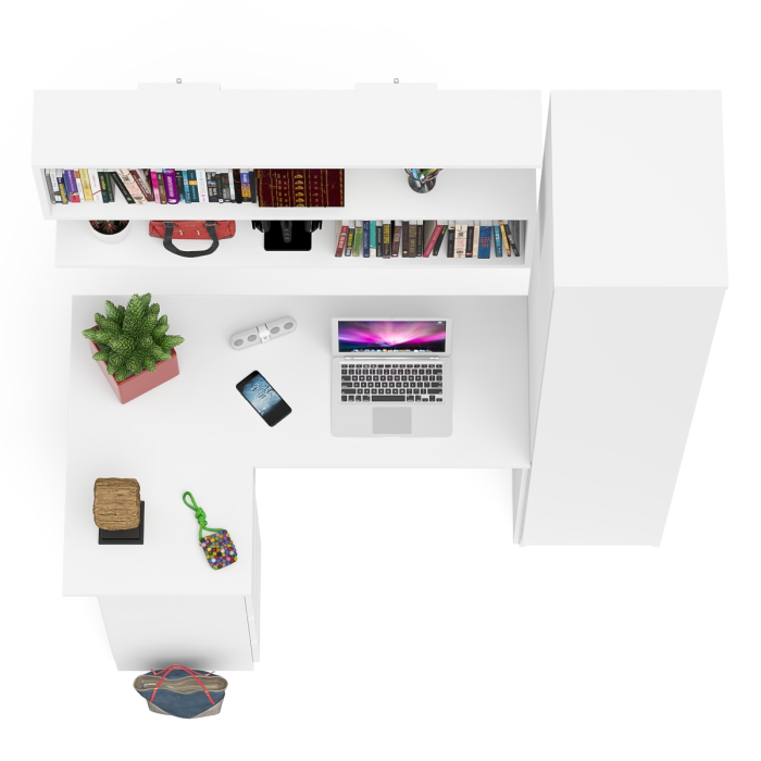 Домашние кабинеты, Угловой компьютерный стол с ящиками Мори МС-16 левый с книжной полкой и пеналом с полками