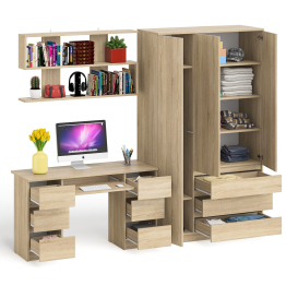 Шкаф-комод трёхдверный Мори МШ1200.1 с письменным столом и открытой книжной полкой