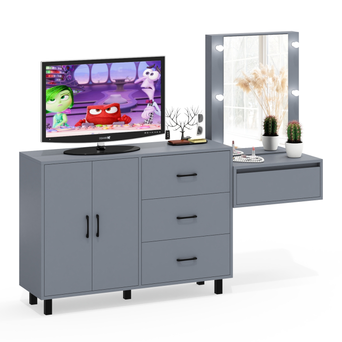 С зеркалом, Стол косметический навесной с подсветкой и тумба-комод 123-1204.