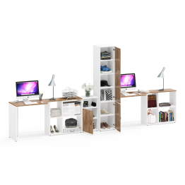 Два рабочих стола для двоих человек Лидер-8 с пеналом для бумаг и тумбой с нишей