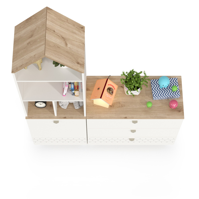 Детские комнаты, Стеллаж с комодом на три ящика Эйп