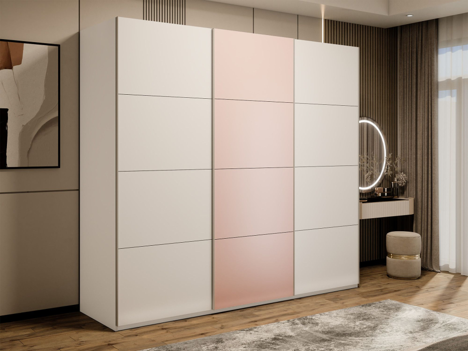 Шкафы-купе 3-х дверные, Шкаф-купе Эста 3-х дверный ДСП/Стекла пудра/Доводчик 270х66х240