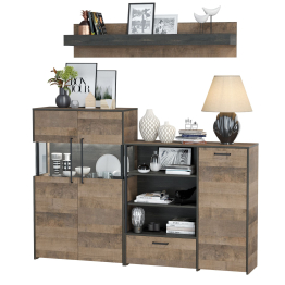 Комод с витриной с подсветкой и комод с дверкой и ящиком Трувор