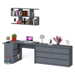 Стол угловой компьютерный Мори МС-16 левый с навесной книжной полкой и комодом МК1380.6
