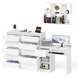 Комод 10-ть ящиков Мори МК1200.10 с компьютерным столом МС-1 левый и полкой