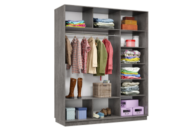 Шкаф-купе Премьер 24 (11ЗГ;11ЗГ;11ЗГ) фасады зеркало графит/трёхдверный/Профиль чёрный муар