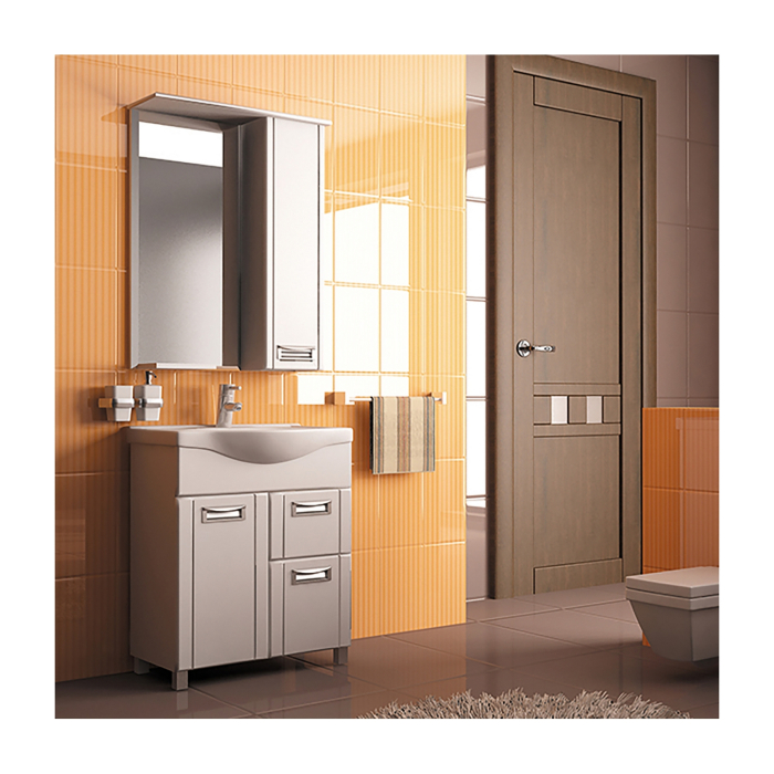 Шкафы с зеркалом, Шкаф навесной Альфа-64 NEW правый с подсветкой (высота 800) (ПВХ)