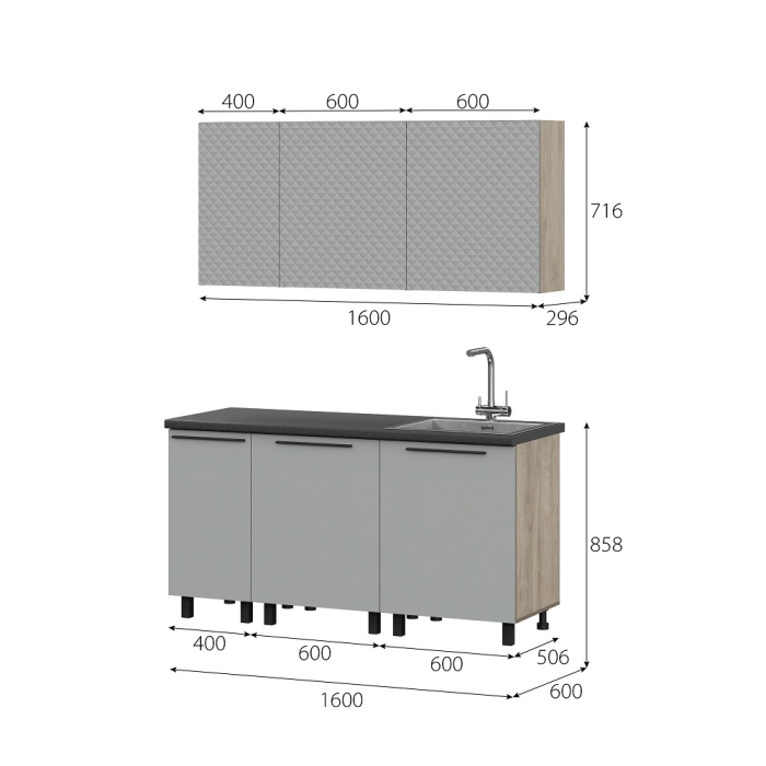 Кухонные гарнитуры, КГ Этна Софт Грей Гиза 3_1,6