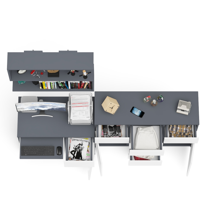 Домашние кабинеты, Тумба-комод Мори МК1200.4 с компьютерным столом МС-1 правый и открытой навесной полкой