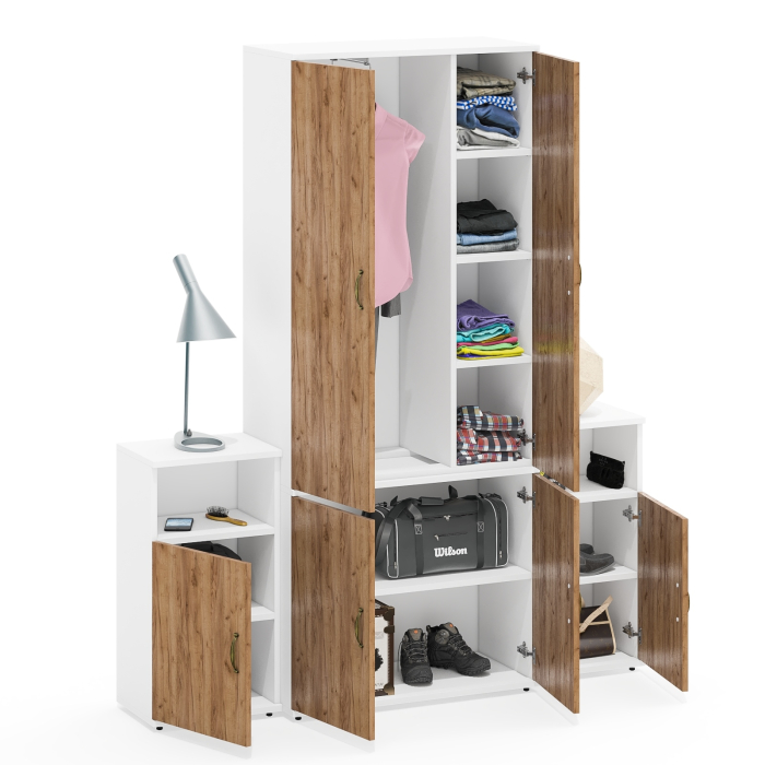 Домашние кабинеты, Широкий шкаф для одежды Лидер-8 и две тумбочки с нишей и полкой за дверкой