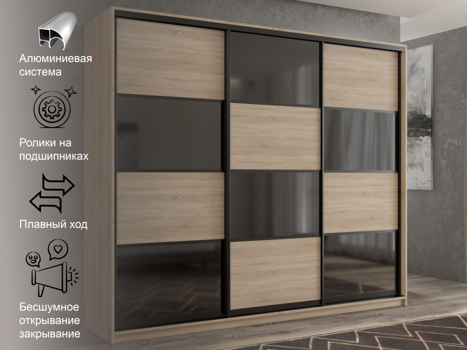 Шкафы-купе 3-х дверные, Шкаф-купе 3х дверный Кааппи 13 180х45