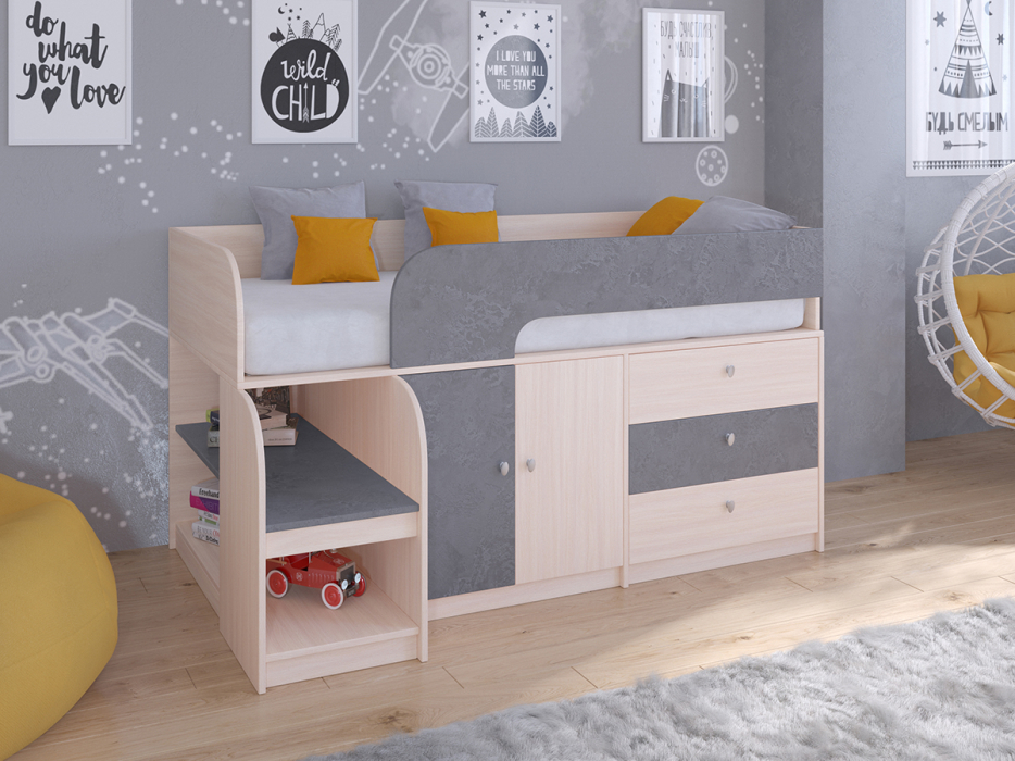 Кровати-чердаки, Кровать-чердак Астра 9 V1 Дуб молочный