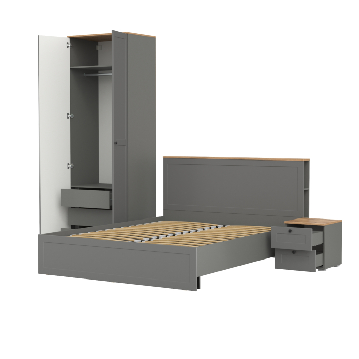 Спальные гарнитуры, Шкаф для одежды двухдверный Остин с кроватью с ортопедом и прикроватной тумбочкой
