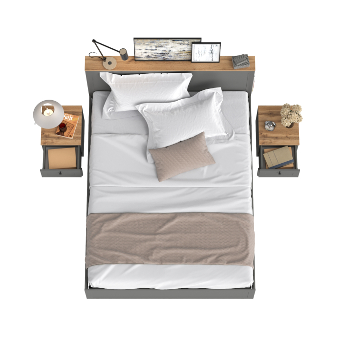 Спальные гарнитуры, Двухспальная кровать с ортопедическим основанием и две прикроватных тумбочки Остин