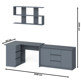 Угловой компьютерный стол Мори МС-16 левый с верхней полкой и тумбой-комодом 1200-3