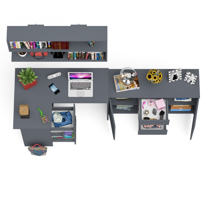 Домашние кабинеты, Угловой компьютерный стол Мори МС-16 левый с верхней полкой и тумбой-комодом 1200-3