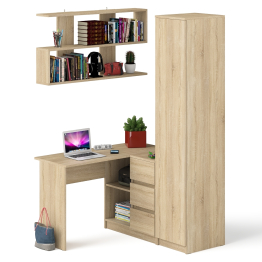 Стол угловой компьютерный Мори МС-16 правый с пеналом с полками и навесной открытой полкой 1200