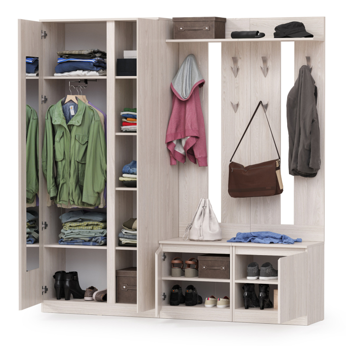 Прихожая, Шкаф для одежды и обувницы с вешалками для верхней одежды Ника