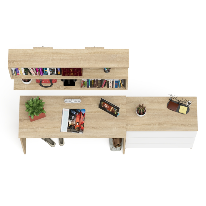 Прямые компьютерные столы, Комод три ящика Мори 800 с письменным столом 1200 и навесной полкой 1200