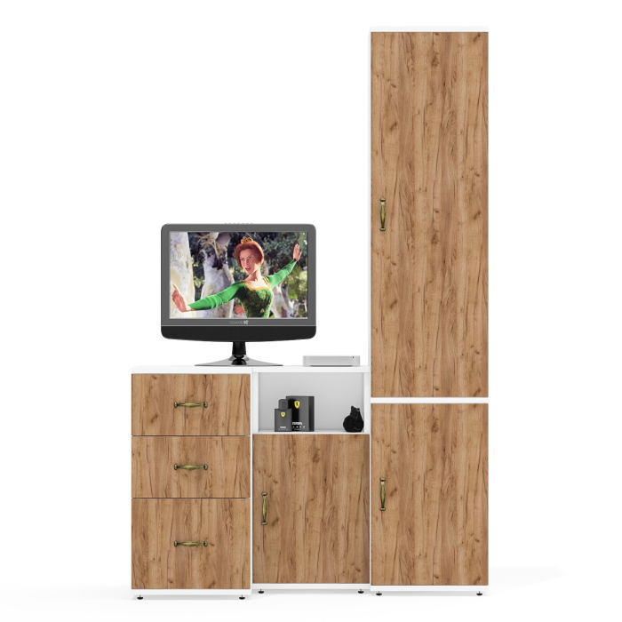 Домашние кабинеты, Тумба с нишей и дверкой и пенал пять полок с тумбой три ящика Лидер-8