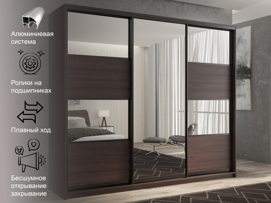 Шкафы-купе 3-х дверные, Шкаф-купе 3х дверный Кааппи 5 180х45