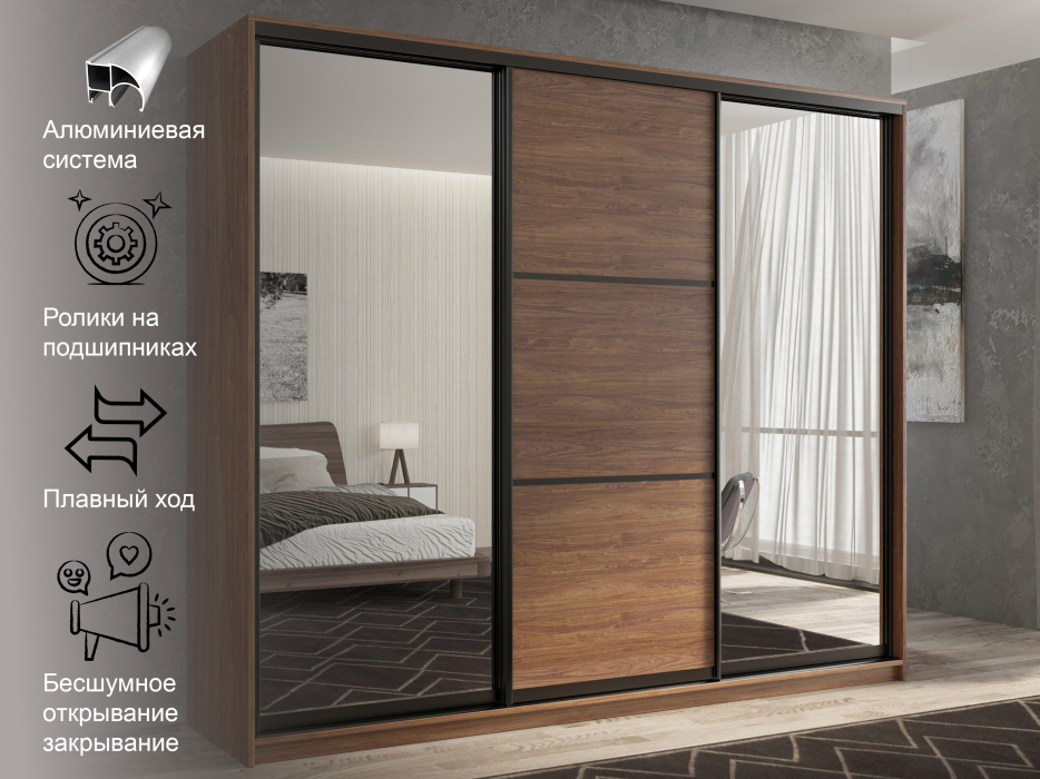 Шкафы-купе 3-х дверные, Шкаф-купе 3х дверный Кааппи 3 210х45