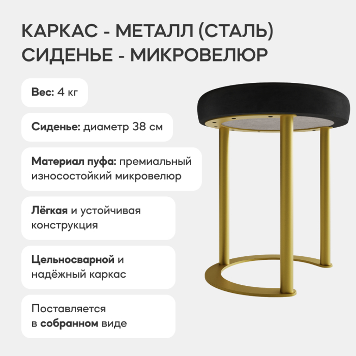 Пуфы дизайнерские, Пуф с металлическим каркасом HORSIX (Золотой)