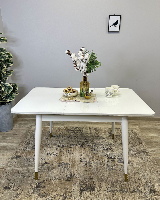 Обеденные столы, Стол Kenner 900 K раздвижной, стекло белый глянец