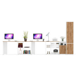 Место для работы для двоих из столов с пеналом для одежды с полкой и тумбой Лидер-8 МД 3.19