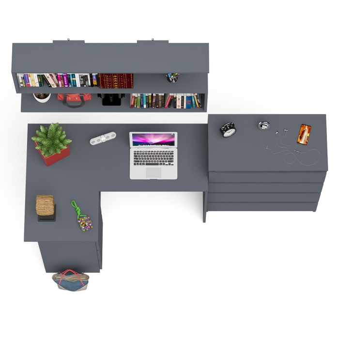 Домашние кабинеты, Стол компьютерный Мори МС-16 с тремя ящиками слева с книжной полкой на 1200 и комод на 4-ре ящика