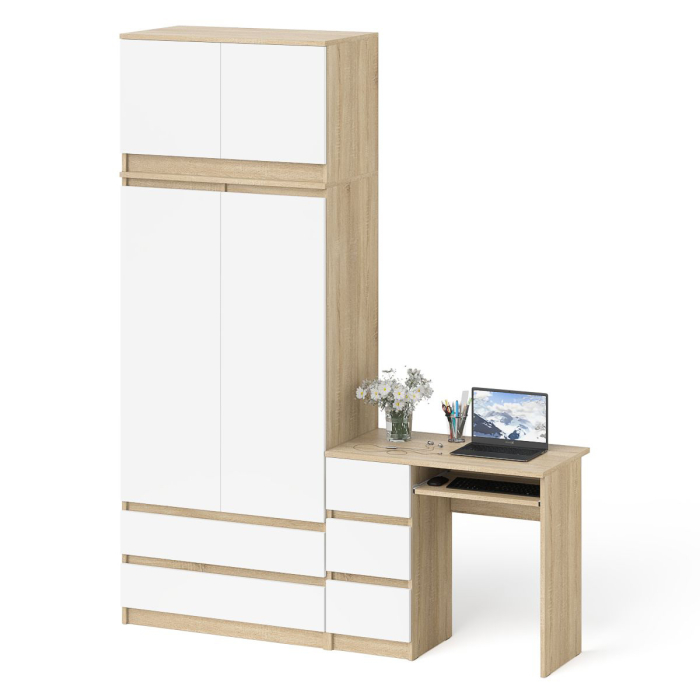 Компьютерные столы, Однотумбовый стол компьютерный МС-6 левый с шкаф-комодом 900 с антресолью Мори