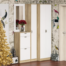 Тумба для обуви 2 секции с зеркалом П-6 МДФ фрезеровка прованс