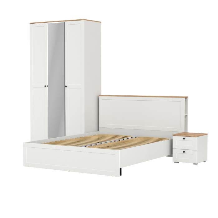 Спальные гарнитуры, Гарнитур спальный из шкафа с зеркалом с кроватью Остин 11.53 с ортопедом и прикроватной тумбочки