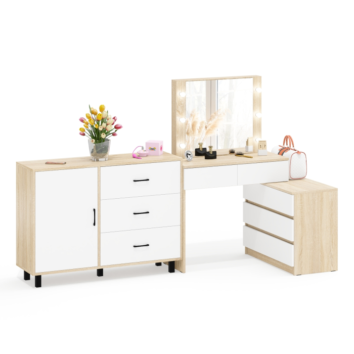 Туалетные столики, Угловой туалетный столик с подсветкой 110 и тумба-комод дверка и 3 ящика 122-1204