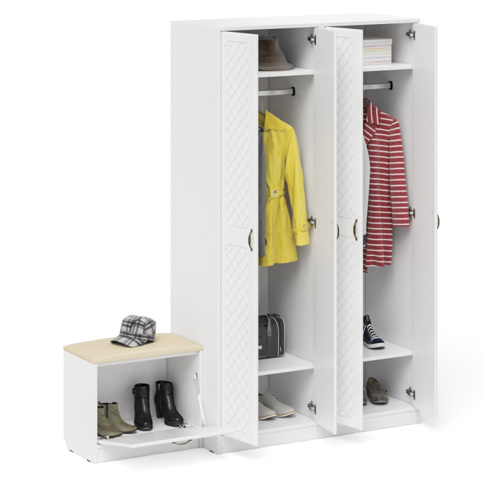 Прихожие, Два шкафа с дверками и обувница с сиденьем П-6 № 07 МДФ фрезеровка ромб