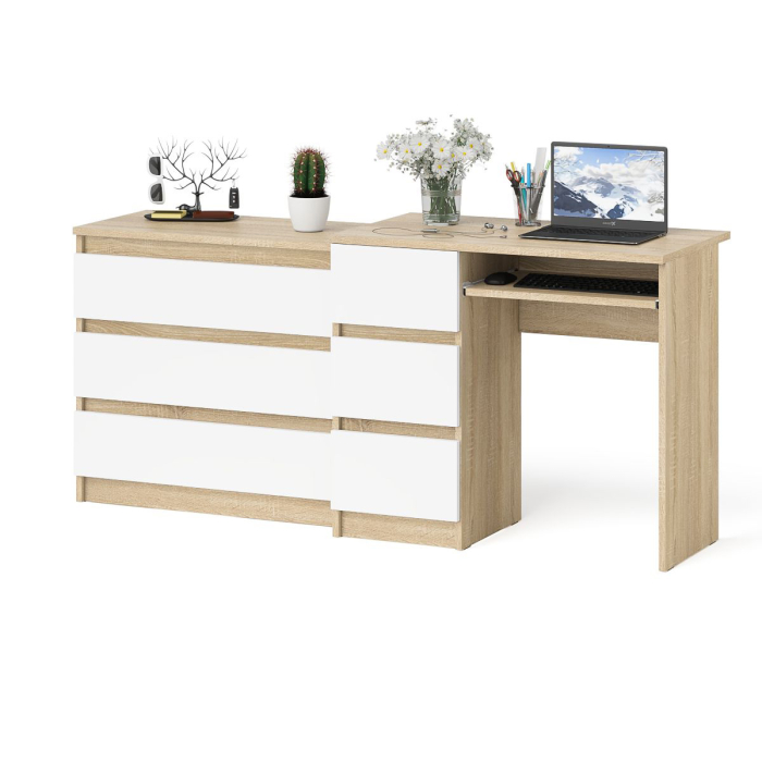 Домашние кабинеты, Стол компьютерный с тумбой МС-6 левый с комодом на три ящика МК800 Мори