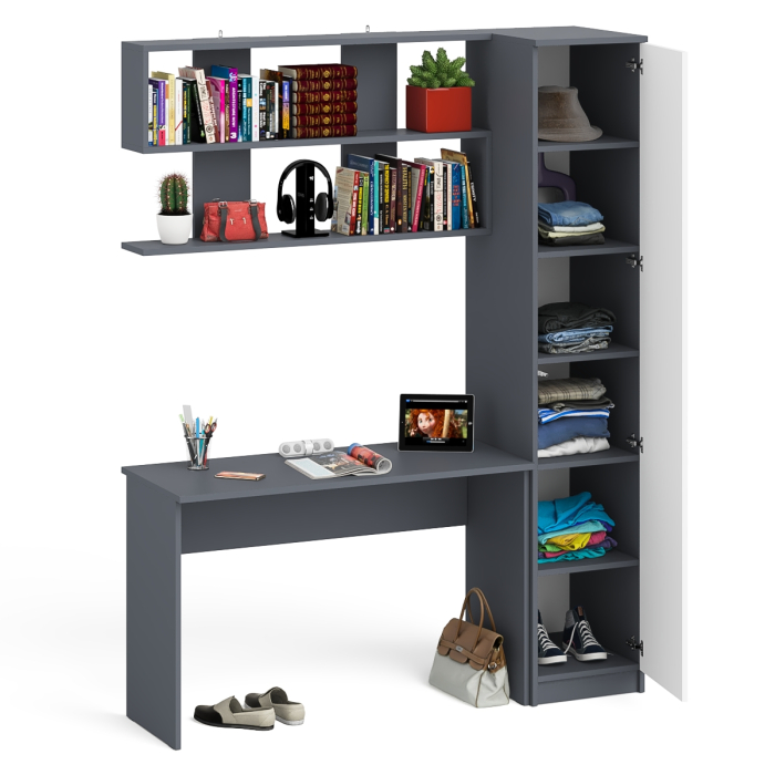 Прямые компьютерные столы, Пенал высокий с дверкой с письменным столом Мори МСП1200.1 и открытой навесной полкой