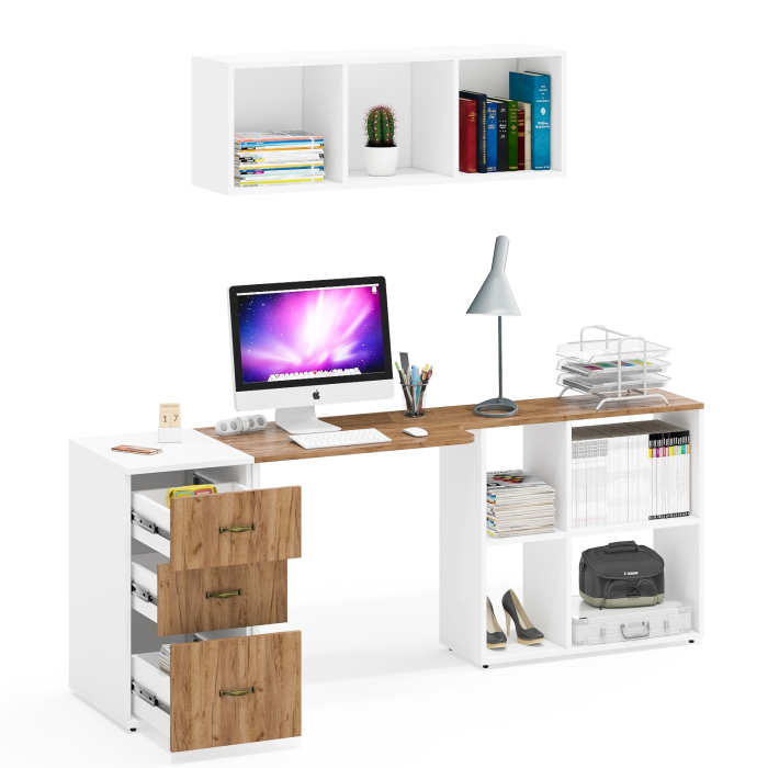 Домашние кабинеты, Универсальный письменный стол с тумбой с ящиками и верхней полкой Лидер-8