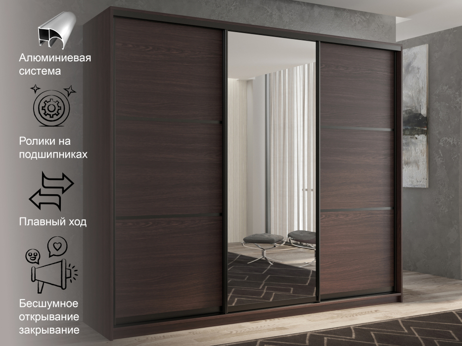 Шкафы-купе 3-х дверные, Шкаф-купе 3х дверный Кааппи 2 240х45