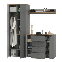 Два платяных пенала в прихожую с комодом Остин и навесной открытой полкой