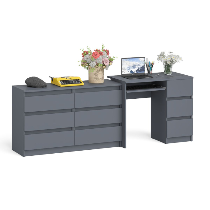 Домашние кабинеты, Комод Мори МК-1200 6 ящиков и компьютерный стол МС-6 три ящика справа