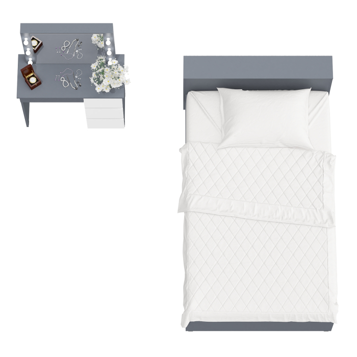 Спальные гарнитуры, Кровать с ящиками полутораспальная Ксения 1200 и туалетный столик с подсветкой Сура