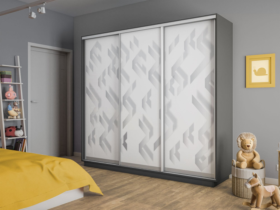 Шкафы-купе 3-х дверные, Шкаф-купе Экспресс 3-х дверный Фотопечать Ленты Стекла 240х60х240