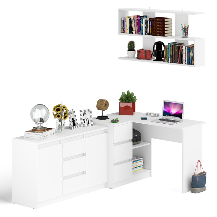 Домашние кабинеты, Угловой компьютерный стол Мори МС-16 левый с верхней полкой и тумбой-комодом 1200-3